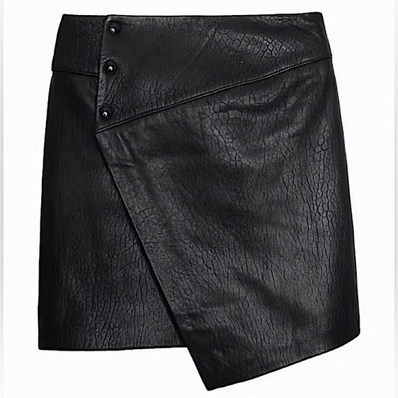 ZADIG & VOLTAIRE JUNKO BLACK LEATHER ASYMMETRICAL MINI SKIRT SIZE 38 SMALL NWT - Picture 2 of 8